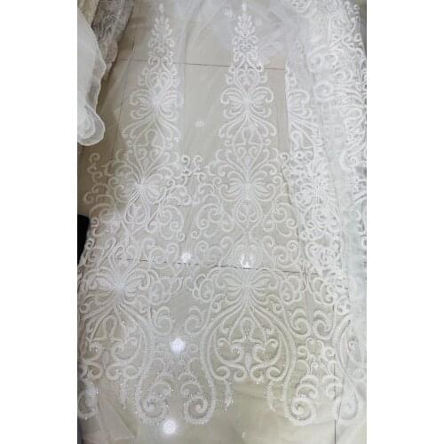 Heavy beaded French Net Lace Fabric bridal Embroidered Lace Fabric SYJ-106683 for wedding dress