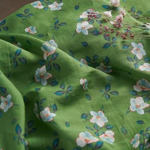 High quality pure ramie fabric Pastoral fresh prints tissu Hand made DIY Dress Gown Shirt fabrics