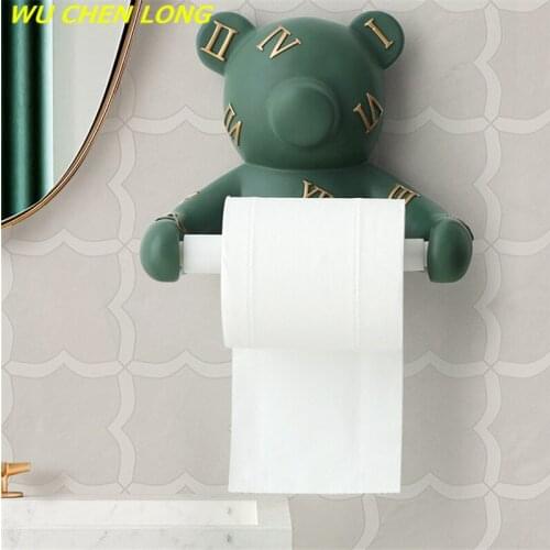 WU CHEN LONG Resin Art Wall Mounted Tissue Box Bear Decor Animal Head Status Tissues Paper Roll Toilet Holder Decoration R5709