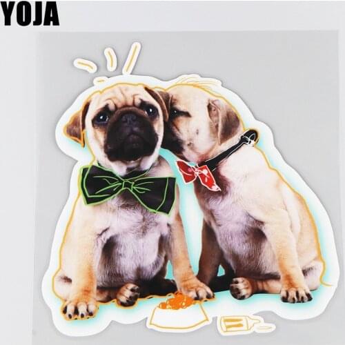 YOJA 17×17.3CM Cute And Intimate Pug Dog Car Decoration Cartoon Stickers Creative Window Decals 19B-0029