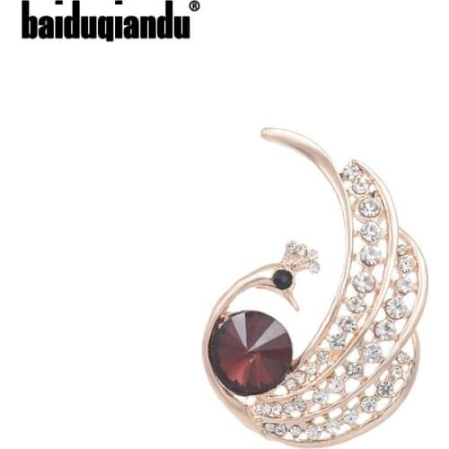 Baiduqiandu New Arrival Rose Gold Color Plated Peacock Brooch Pins Fashion Womens Dress Jewelry Accessories