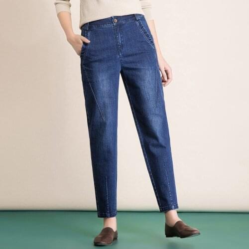 Plus Size 6XL Women Jeans Pants High Waist Harem Denim Pant Female Elastic Waist 2021 Spring Autumn Basic Pockets Blue Trousers
