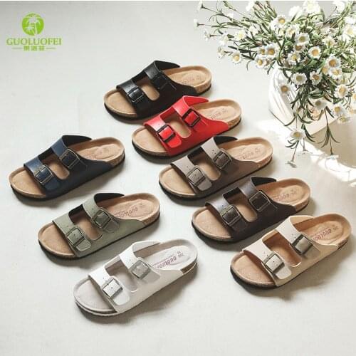 21 Color Womens Cork Slippers 2021 Summer New Mens Womens Outer Wear One-word Buckle Sandals Couple Beach Shoes