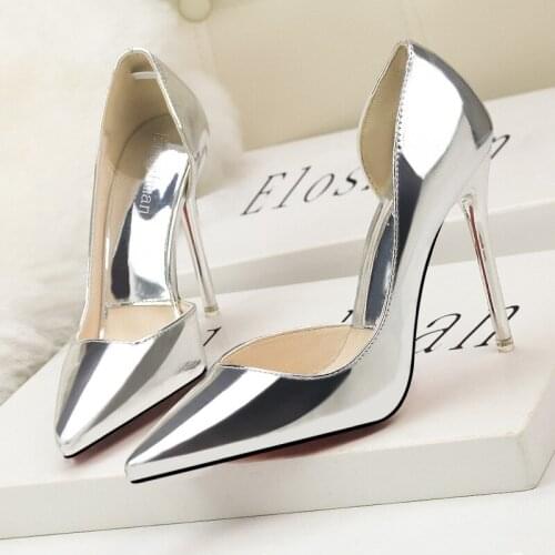 Women pumps PU Slip On 10CM Thin Heels High heels Pointed Toe Shallow shoes for women women shoes 2020 size 35-42 black