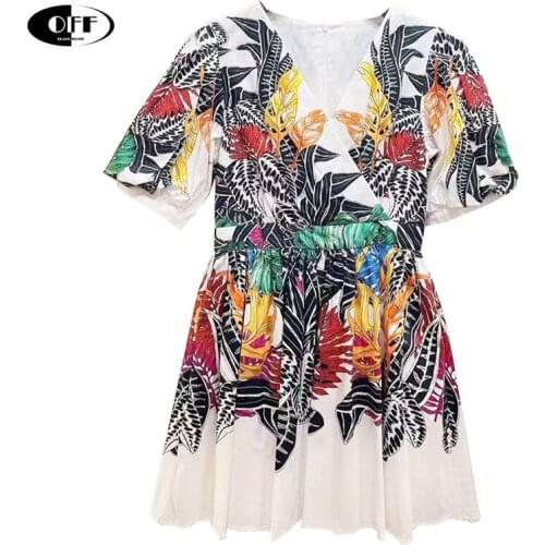 Beach chic tropical summer women fashion mini dress sexy v-neck casual short sleeve zevity basic traf ladies dresses vintage ZA