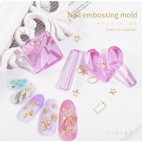 1 Set Embossed Mold Metal Slice Frame Bend Curve Nail Art Tools Pink Acrylic Radian Stick Decorations DIY Manicure Accessory