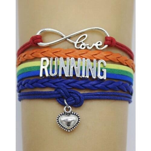 10PC/Lot Infinity Love Running Shoes Heart Charm Wrap Bracelets Heart Bracelet Wax Leather Custom Women & Men Bracelets Jewelry