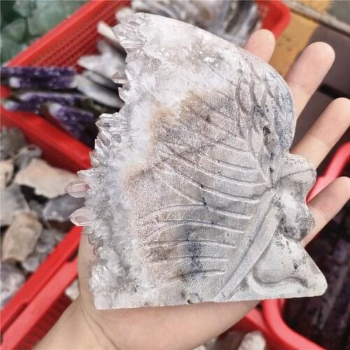 100-120mm Natural Raw Cluster Butterfly Girl Quartz White Crystal Cluster Healing Stones Specimen Hand carved ornaments for gift
