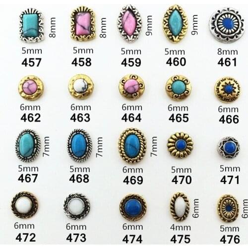 20pcs/pack Alloy Nail Art Rectangle Oval Round Square with Turquoise Stones Metal Accessories for Phototherapy Nail Sticker DIY