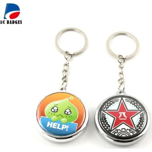 200sets Double-side 25mm electroplated silver color button keyring material without pictures