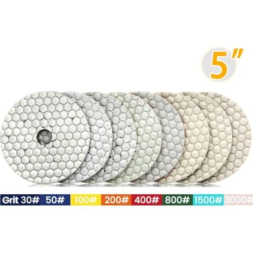 5 Inch 8PCS/SET 125mm Dry Polishing Pad Sharp Type Flexible Resin Diamond Polishing Disc For Granite Marble Stone Sanding