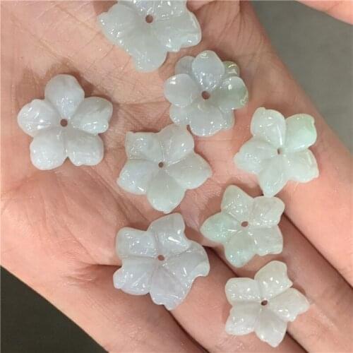5PC Natural Jade Emerald 18mm Pentagonal Flower Pendant Accessories DIY Bangle Charm Jewellery Fashion Hand-Carved Amulet