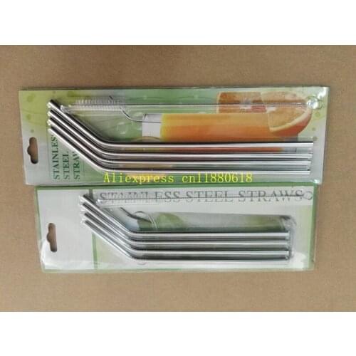 500sets/lot For 20oz 30oz cup 6mm Stainless Steel Straw Steel Drinking Straws 4pcs straws+1pcs brush With retail package