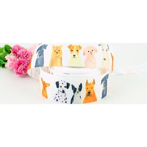 9mm/16mm/22mm/25mm/38mm/75mm cartoon dog print grosgrain ribbon 10/25/50yards DIY gift wrap sewing wedding decor ribbon