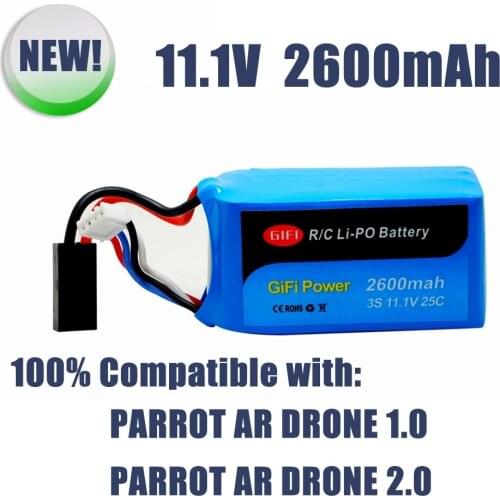 Gifi Power Upgrade PARROT AR DRONE 1.0 Battery 11.1V 2600mAh High Power Replacement Lipo Battery for PARROT AR DRONE 2.0 Drone