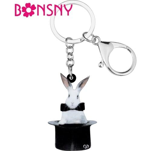 Bonsny Acrylic Pet Easter Hare Rabbit Bunny Keychains Keyring Animal Key Chain Jewelry For Women Girls Classic Gifts Accessories