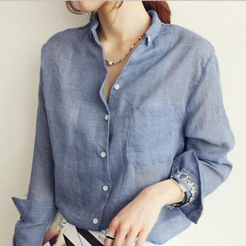 Women Linen Tops Shirt Chemisier Femme Lady Girls Fashion Long Sleeve Blouse Korean Female Clothes Roupas Femininas Outfits