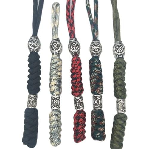 Viking Keychain Compass Rune Beads Thors Hammer and Scandinavian Rune Bead EDC Accessories Paracord Keychain for Men and Women