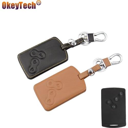 OkeyTech 4 Buttons Leather Car Key Cover Case for Renault Clio Logan Megane 2 3 Koleos Scenic Card Car Accessrioes Free Shipping
