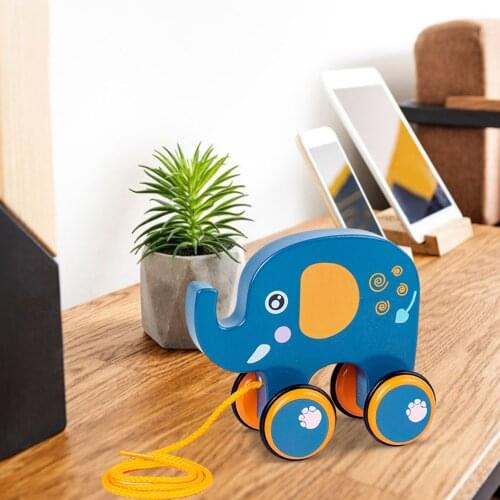 Kids Pull Toys Cute Dinosaur Elephant Walking Toys For 36 Months Infant Wooden Toys Preschool Toys Exercise Baby Walking