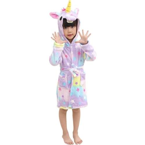 Kids Bath Robe Unicorn Fleece Sleepwear Comfortable Underwear for 1-11years Children Boys Girls Warm Bath robe
