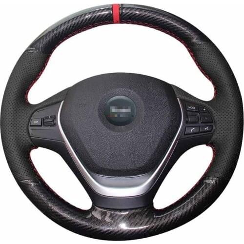 For BMW F20 F45 F30 F31 F34 F32 F33 F36 Black Leather Black Carbon Fiber DIY Car Steering Wheel Cover