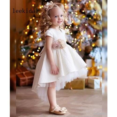 Elegant White Ball Gown Hi-Lo White Lace Flower Girl First Communion Dresses Christmas Party Wear First Holy Communion Dresses