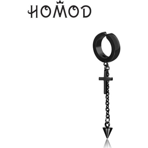 HOMOD Fashion Cross Tassel Ear Cuff Earrings For Women Gothic Punk Style Cross Pendant Clip Earring Trendy Jewelry