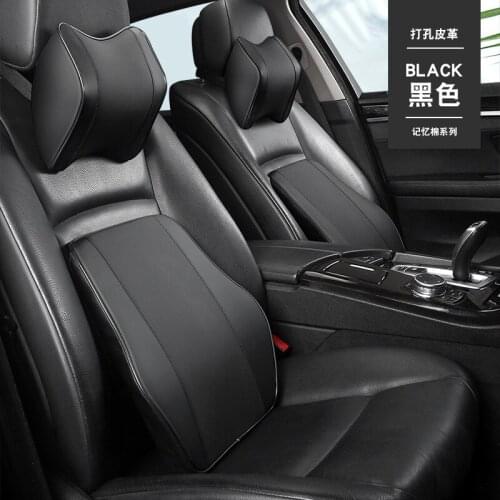 Pu Leather Car Cushion Seat lumbar Support black Pillow and Headrest Neck Pillow Memory Foam Relief Back Waist Pain Car Pillows