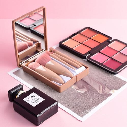 Pocket mirror folding makeup mirror with makeup brush set led touch portable one-face storage box makeup mirro Christmas Gift