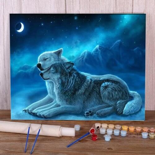Snow Wolf DIY Paint By Numbers Set Oil Paints 40*50 Oil Painting Wall Paintings For Adults Wholesale