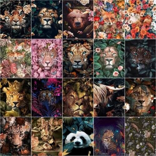 CHENISTORY Pictures By Numbers Flowers Animal Lion Tiger Kits Drawing Canvas HandpaintedDIY Oil Painting By Number Figure Home D