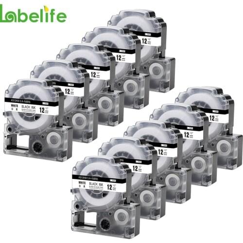 Labelife 10PCS SS12KW LC-4WBN Compatible for Epson LabelWorks LK Tape Standard 12mm Black on White LW-300,LW-400 label maker