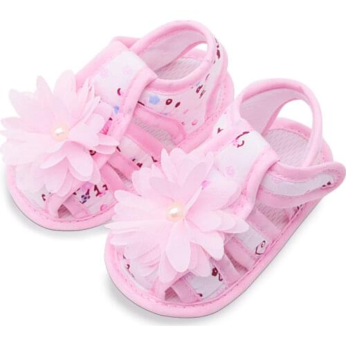 Summer Girl Infant Sandals Cute Flower Anti-Slip Cotton Sole 0-18M Toddler Baby First Walkers Party Gift Princess Pearl Shoes