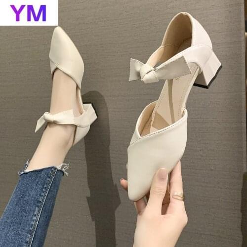 Hot Sale 2021 High Heels Shoes Women Pointed Toe Ankle Strap Bowknot Party Dress Pumps Ladies Zapatos De Mujer Plataforma 35-39