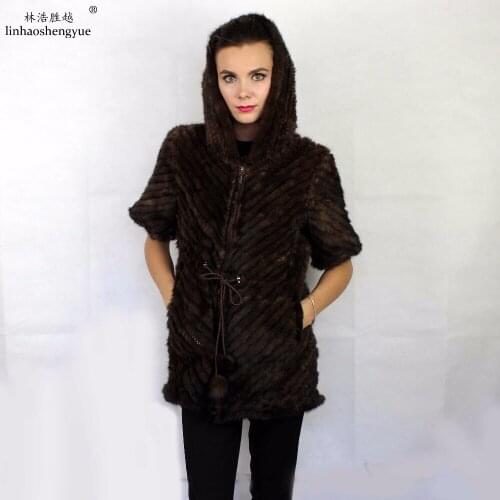 Linhaoshengyue 2017 NEW Hot Selling Fashion Mink Fur Women Vest with Hood Freeshipping