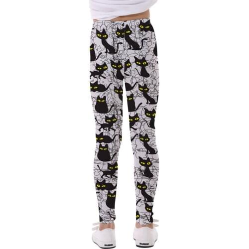 Kids Girls Cute Cartton Leggings Children Black Cat Printed Leggins Princess European American Yoga Pants Sport Tights 5-12Y