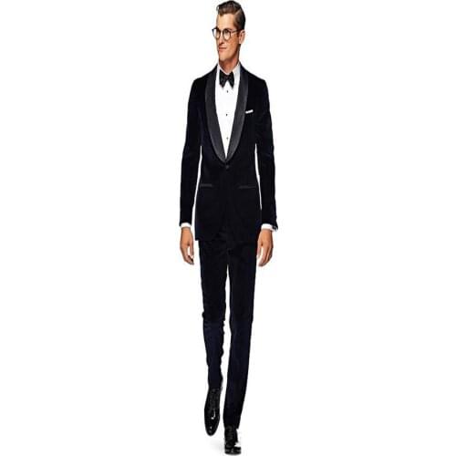 Fashion Groom men Wear Black Velvet Tuxedos 2020 new Wedding Suits For Men 2 Peices mens Suits (Jacket+Pants+bowtie)