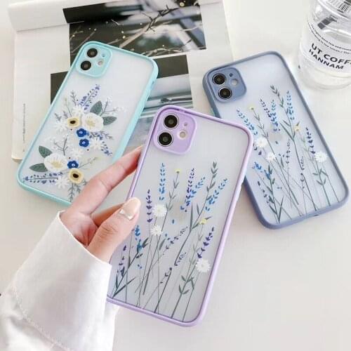 Fashion Flower Phone Case For iPhone 11 Pro X XR XS Max 8 7 Plus SE Cute Floral Cases Luxury Color Thick Border Soft cover coque