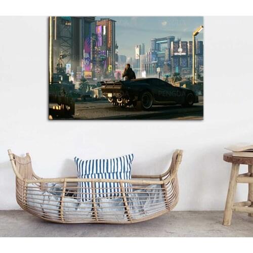 Wall Art Black Car City Scenery Canvas Paintings Modular Fashion Build Pictures HD Print Poster Frame Home Decor For Living Room
