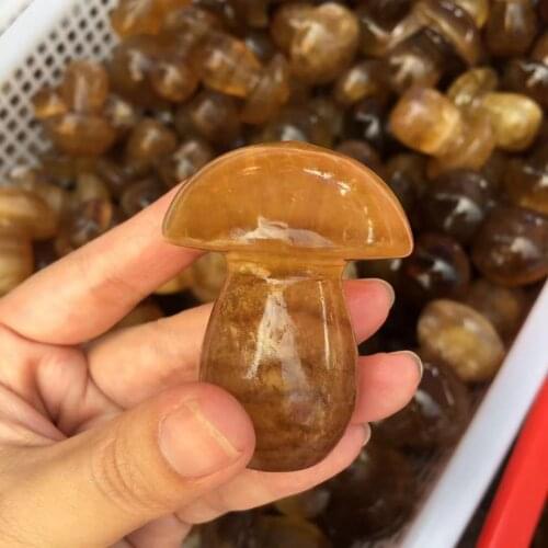 Natural yellow rainbow fluorite Quartz Mushroom Crystal Hand Carved Healing