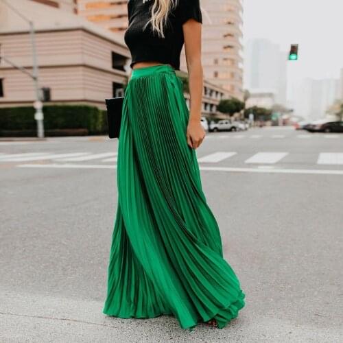 2019 New Lady Pleated Long Skirt Soild Loose High Waist Long Skirt All-match Womens Ankle-Length Maxi Skirt Plus Size XXXL