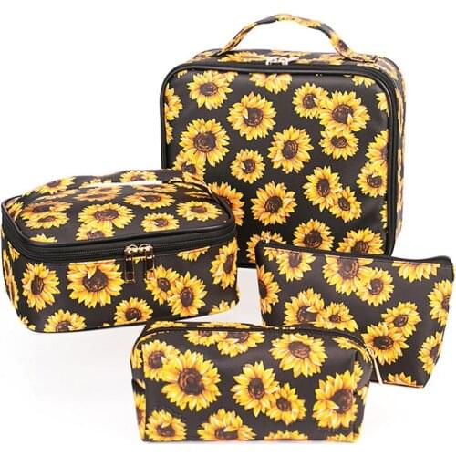 New Fashion Women Sunflower Cosmetic Bag Multifunction Floral Printed Make Up Case Zipper Travel Organizer Toiletry Purse