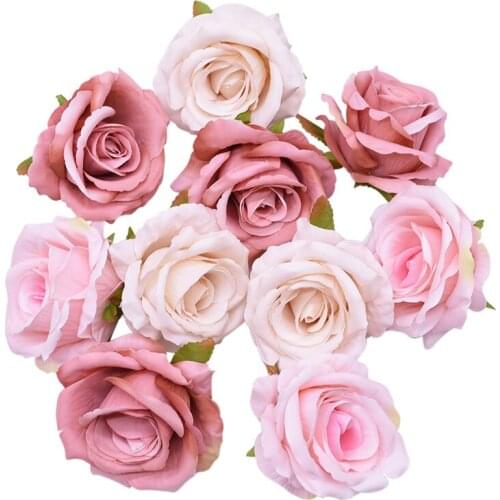 NEW 5/10pcs 10cm Artificial Flowers Head Silk Rose Flower For Wedding Party Home DIY Wreath Gift Decor Scrapbooking Fake Fleurs
