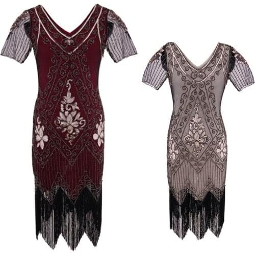 New Female Elegant Sequin Short Sleeve Evening Party Dress Professional Cha Cha Dance Stage Clothes 1920 Retro Costumes DQL4960