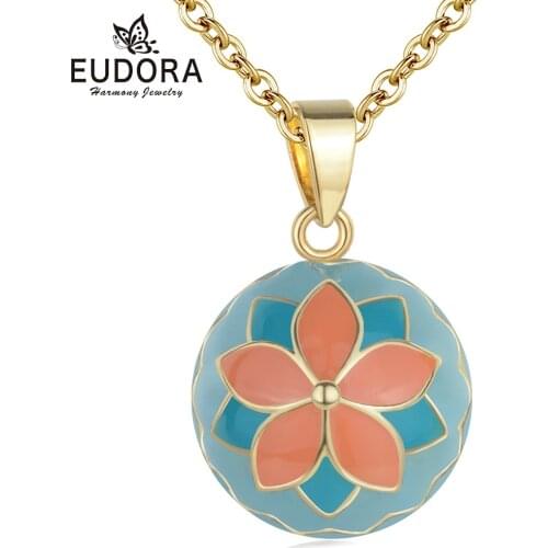 Eudora Orange balloon flower Chime balls Harmony Ball Necklace 20 mm Sound Music Mexican Ball Pendants Maternity Women Necklace