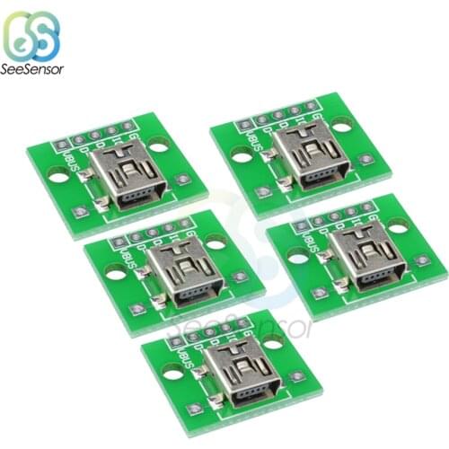 5Pcs Mini USB Female Socket to DIP Board Pitch 2.54mm 5PIN 5p Connector Converter Adapter
