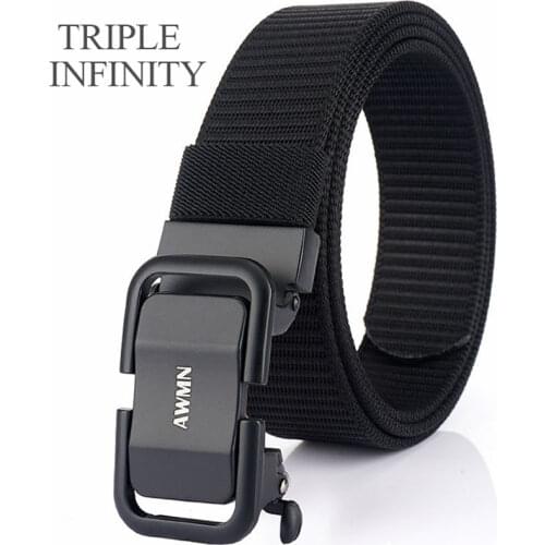 Mens Belts For 3.4cm Width Brand Fashion Metal Automatic Buckle Black Thick Nylon Male Belt Jeans High Quality Waist Male Strap