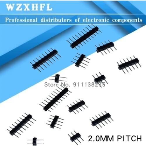 10PCS/Lot 2.0mm Male Header Pins 1*2/3/4/5/6/7/8/9/10/12/15/20/40P 2mm Single Row Pin Header Strip Connector Gold-plated copper