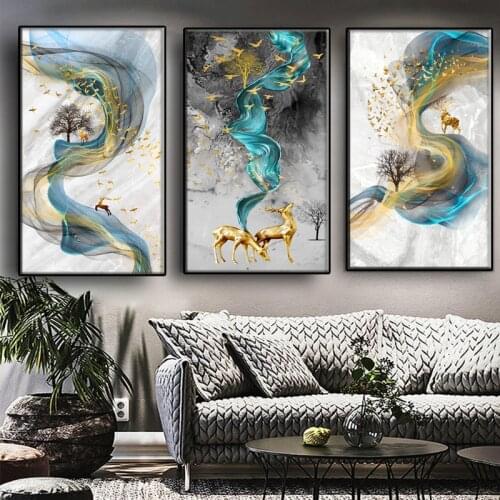 Nordic Modern Golden Deer Abstract Canvas Painting Art Painting Posters and Prints Frameless Painting Home Decoration Painting